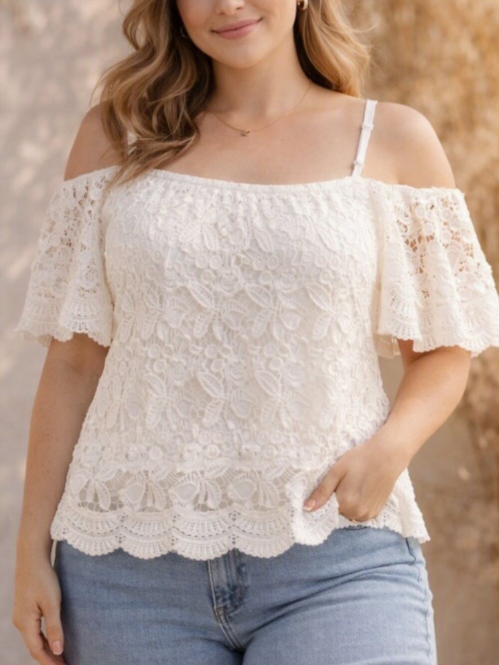 Miss Chievous Ivory White Lined Lace Top Blouse L Boho Chic Cottagecore Romantic